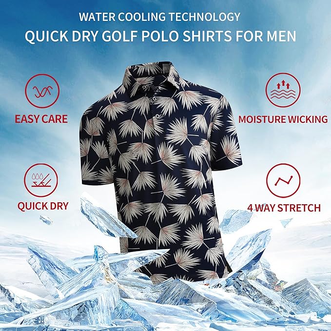 SAMERM Golf Shirts for Men Super Stretch Jacquard Dry Fit Golf Polo Moisture Wicking Short Sleeve Polo Shirts for Men