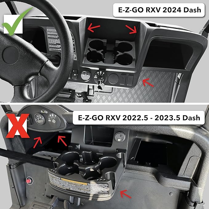 Xtreme MATS 2024-2025 EZGO RXV Compatible Dash Mat for Golf Carts - Double Diamond Rubber Liner for GolfCar Cubbies - Glovebox Liner- Golf Cart Accessory (All Black Trim, EZGO RXV 2024+)