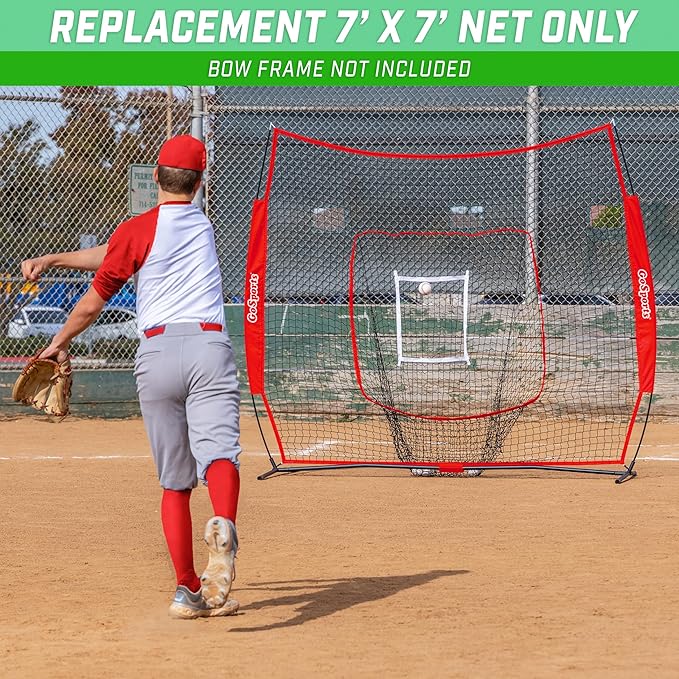 GoSports Replacement 7 x 7 ft Baseball Net - NET ONLY - Frame NOT Included - Choose Your Color