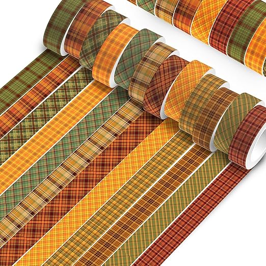 12 Pcs Thanksgiving Washi Tape Plaid Pattern Masking Tape Decorations - Image 5