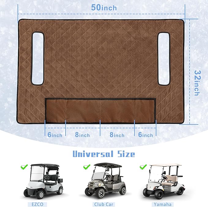 YOKYHOM Golf Cart Seat Covers with 4 Front Pockets, Thick Seat Towel Blanket with Non-Slip Backing, Fits EZGO, Club Car, Yamaha and More 2 & 4 Passenger Golf Carts, Dark Brown