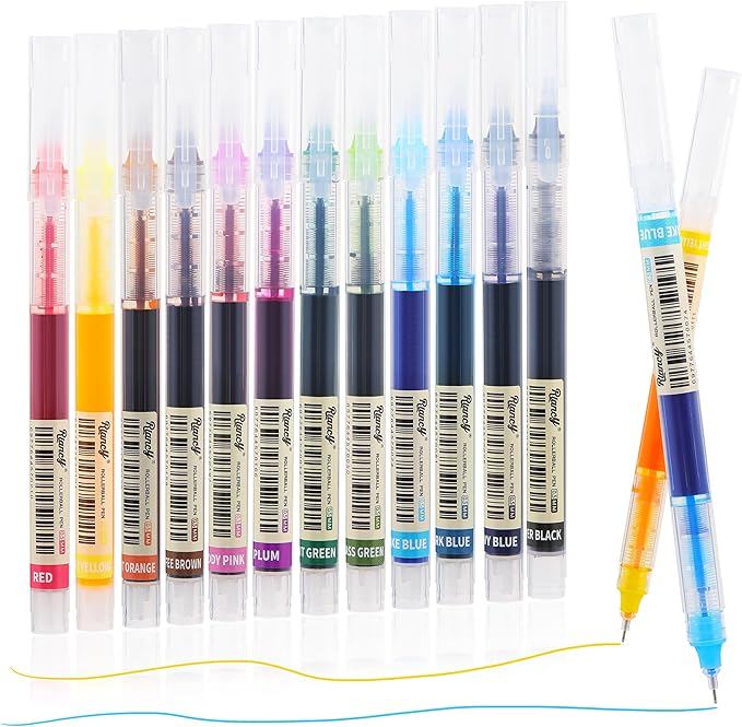 RIANCY Liquid Ink Rollerball Gel Pens, 0.5mm Extra Fine Point Tip, 12ct by RIANCY