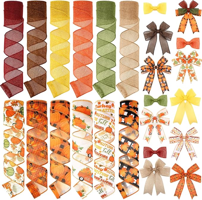 12 Rolls Fall Wired Edge Ribbon by Unknown