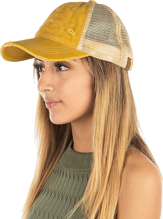 Funky Junque Trucker Hat for Women – Distressed Low Profile Western Camo Baseball Cap with Mesh, Trendy and Adjustable Fit