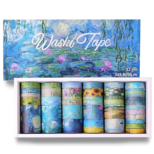 32 Rolls Washi Tape Set, Colored Van Gogh Patterns Decorative Masking Tape by PAGEMORE