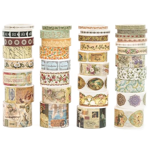 36 Rolls Vintage Washi Tape Pack Retro Arts Adhesive Tapes Wide Chronicle by Songdao