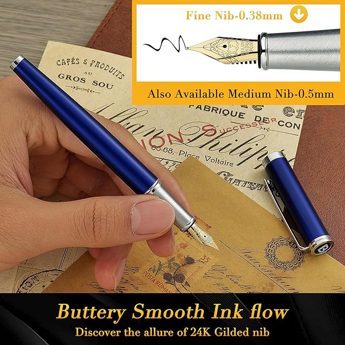 BEILUNER Luxury Fountain Pen Set, Solid 24K Gilded Fine Nib, Modern Classic - Image 4