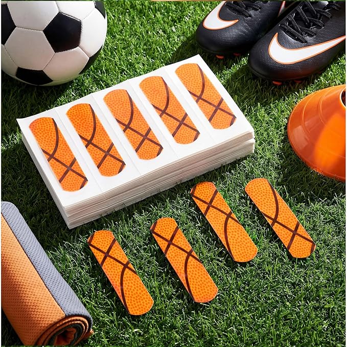 Geiserailie 120 Pieces Basketball Bandages Fabric Adhesive Finger Bandages Waterproof Flexible Travel First Aid Supplies for Basketball Team Boys Girls Fans Party Supplies