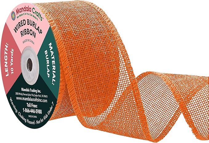Mandala Crafts Orange Burlap Wired Ribbon 2 Inches Wide Jute Ribbons by MandalaCrafts