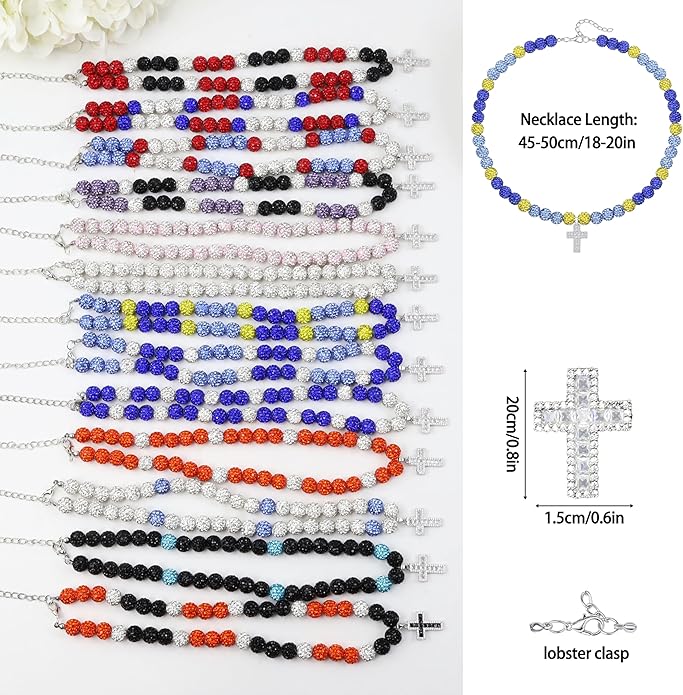 QINJIEJIE Baseball Necklace for Men Glitter Bling Rhinestone Beaded Collection Necklace for Women 16/18in Inspired Sports Jewelry Baseball Chain Cool Gifts for Baseball Players Team Lovers