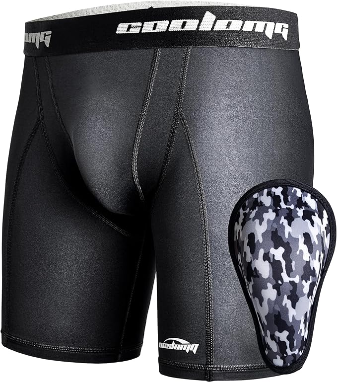COOLOMG Youth Boys Compression Shorts with Protective Cup Athletic Sports Underwear for Baseball Football Lacrosse Hockey