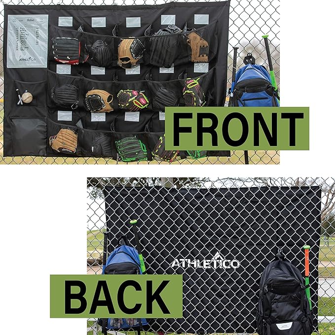 Athletico 15 Player Dugout Organizer - Hanging Baseball Helmet Bag to Organize Baseball Equipment Including Gloves, Helmets, Batting Gloves, Balls, & More