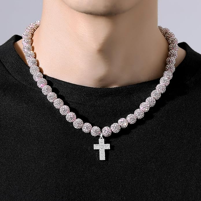 QINJIEJIE Baseball Necklace for Men Glitter Bling Rhinestone Beaded Collection Necklace for Women 16/18in Inspired Sports Jewelry Baseball Chain Cool Gifts for Baseball Players Team Lovers