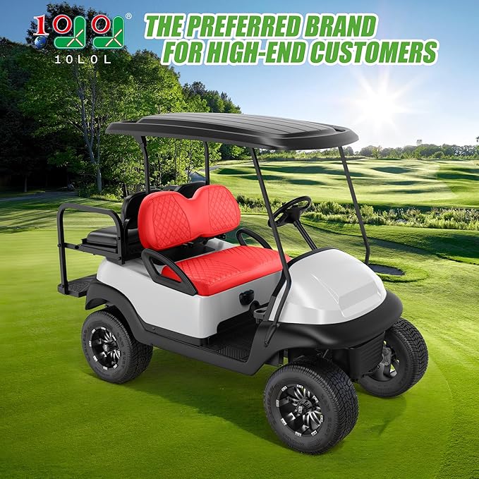 10L0L Golf Cart Seat Covers for Club Car Precedent,EZGO TXT Front/Rear Seats Diamond Pattern,Vinyl Leather with Adjustable Straps and Retractable Buckle, No Stapler Needed