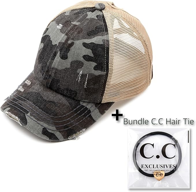 C.C Ponycap Messy High Bun Ponytail Adjustable Glitter Mesh Trucker Baseball Cap