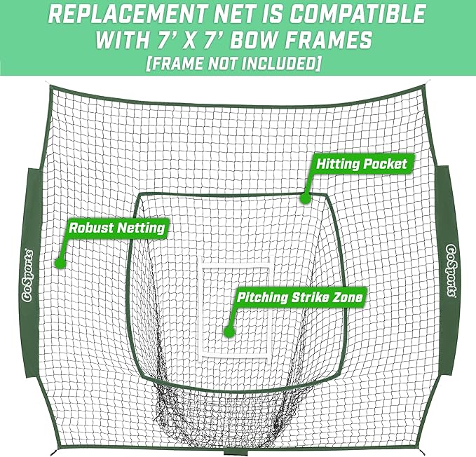 GoSports Replacement 7 x 7 ft Baseball Net - NET ONLY - Frame NOT Included - Choose Your Color