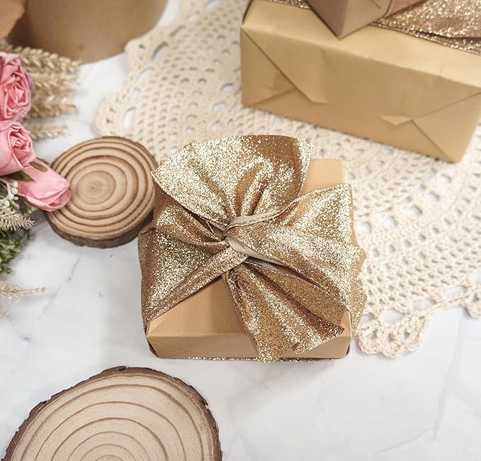 CT CRAFT LLC Glitter Wired Ribbon 4" x 10 Yards Gold - Image 5