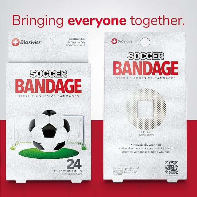 BioSwiss Bandages, Soccer Ball Shaped Self Adhesive Bandage Set, Latex Free, Sterile Wound Care, 24 Count