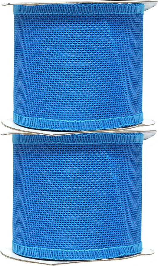 Sky Blue Burlap Ribbon 3 Inch 2 Rolls 20 Yards Unwired Rustic Jute Ribbon - Image 2