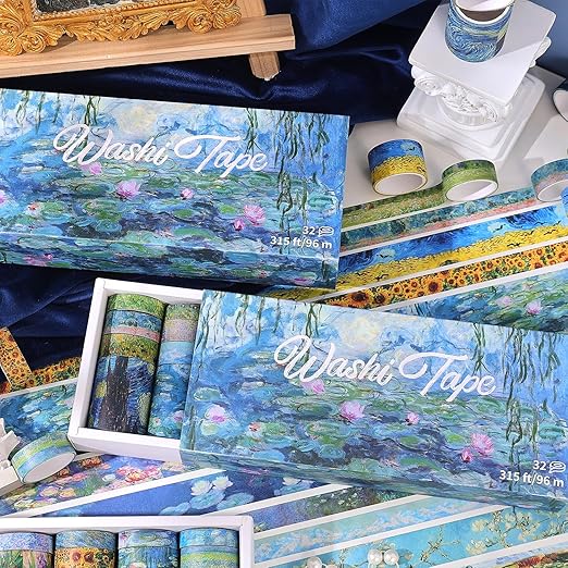 32 Rolls Washi Tape Set, Colored Van Gogh Patterns Decorative Masking Tape - Image 3