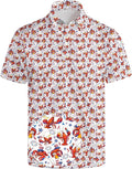 HUURAY Funny Golf Polos for Men Funny Print Short Sleeve Shirts Quick Dry Polo Shirts Hawaiian Shirt Performance Golf Outfits