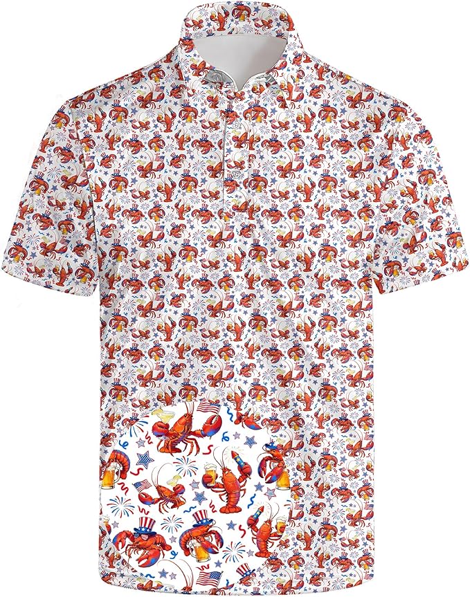 HUURAY Funny Golf Polos for Men Funny Print Short Sleeve Shirts Quick Dry Polo Shirts Hawaiian Shirt Performance Golf Outfits
