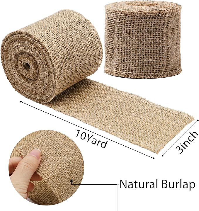LaRibbons 2 Pcs 3 Inch Burlap Wide Fabric Craft Ribbon, 10 Yard Per Roll - Image 2