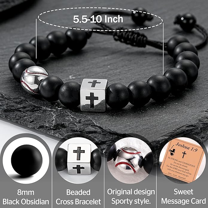 Soccer/Football/Basketball/Baseball Bracelet for Boys, Cross Beaded Bracelet Gifts for Men Boys Teen Son Grandson Players Team Fan Brother Nephew,Graduation Gifts