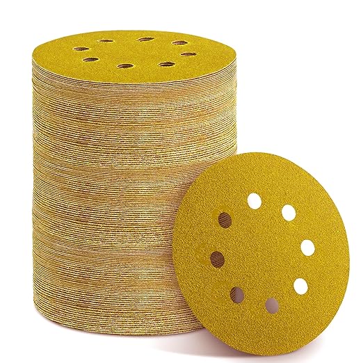 150PCS 60 Grit Gold Sanding Discs, 5-Inch 8-Hole Sandpaper by YEHBS