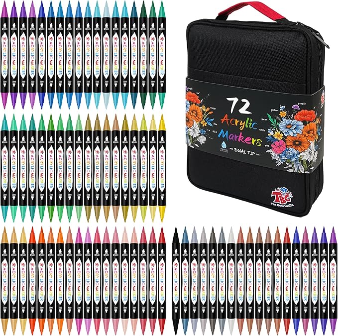TBC The Best Crafts 72 Colors Dual Tip Acrylic Paint Markers, Double zipper by TBCTheBestCrafts
