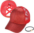 C.C Ponycap Messy High Bun Ponytail Adjustable Glitter Mesh Trucker Baseball Cap