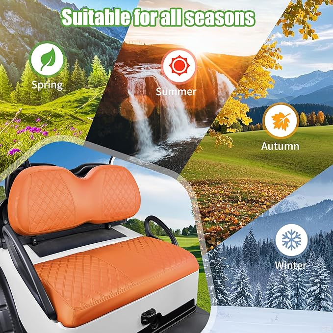 10L0L Golf Cart Seat Covers for Club Car Precedent,EZGO TXT Front/Rear Seats Diamond Pattern,Vinyl Leather with Adjustable Straps and Retractable Buckle, No Stapler Needed