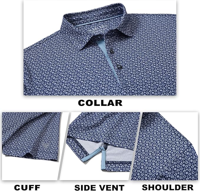M MAELREG Mens Golf Shirt Short Sleeve Dry Fit Print Moisture Wicking Performance Patterns Collared Polo Shirt