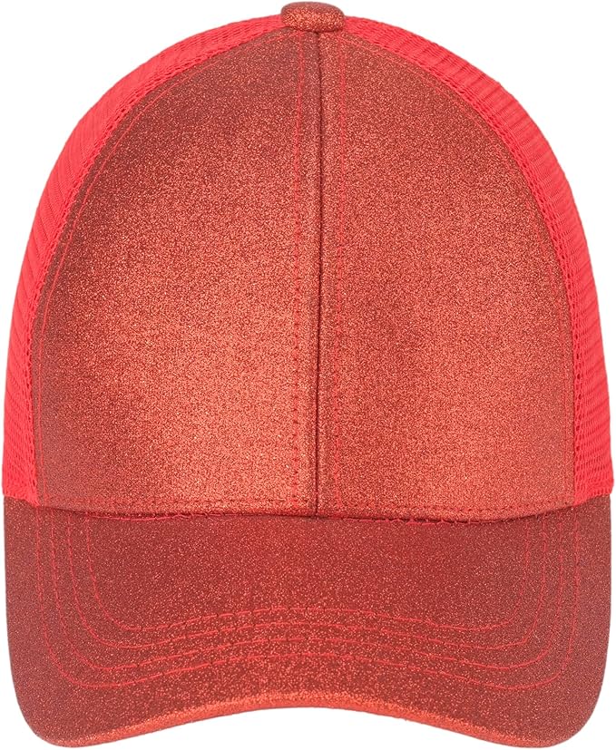 C.C Ponycap Messy High Bun Ponytail Adjustable Glitter Mesh Trucker Baseball Cap