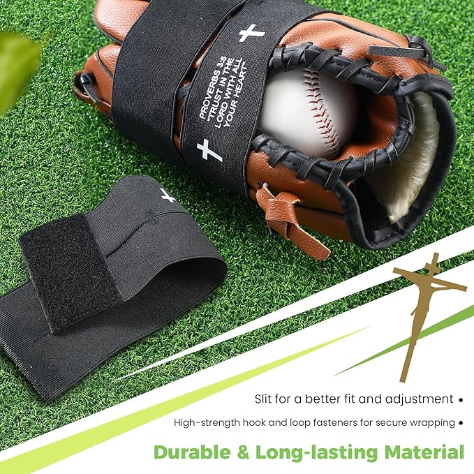 Simgoing Christian Cross Softball Glove Wrap with Bible Verse Speeds Up Break in Process Baseball & Softball Elastic Mitt Glove Strap Band Keep Pocket Formed Ideal for Players of All Ages