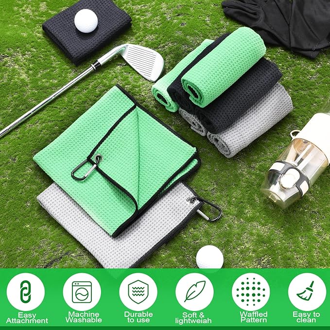 Batiyeer Golf Towel Bulk for Golf Bags 16'' x 16'' Microfiber Fabric Towel with Clip Waffle Pattern, Fitness, Camping, Hiking, Yoga