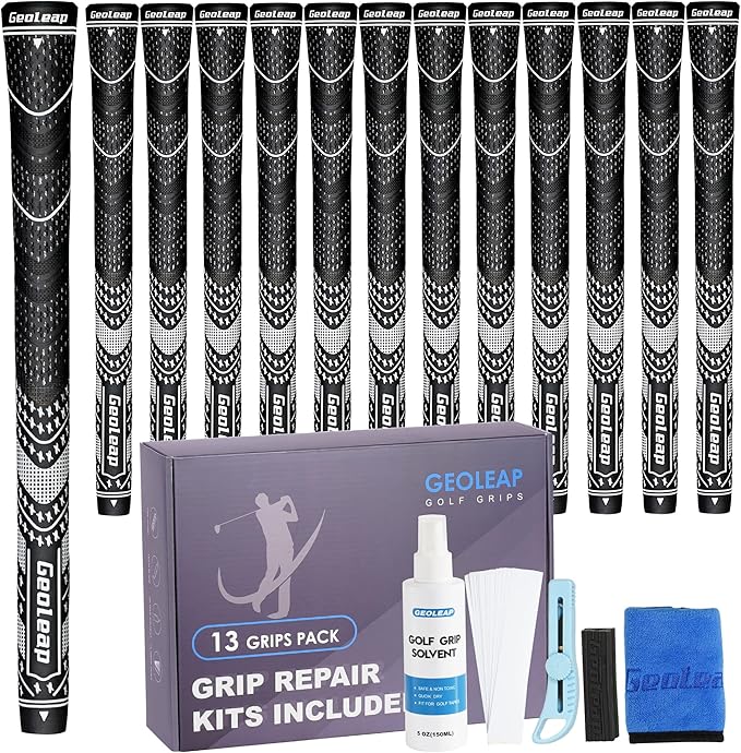 Geoleap Golf Grips Set of 13- Grips with Tapes and Grips with All Repair Kits for Choice,Hybrid Golf Club Grips All Weather Contral, High Feedback & Traction Golf Grips for Men and Women.