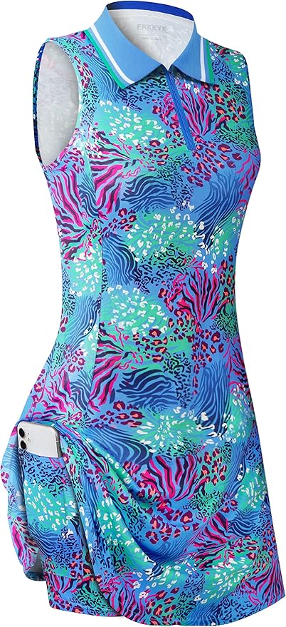 Womens Sleeveless Golf Tennis Dresses with Inner Shorts＆Pockets for Workout Exercise