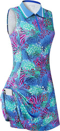 Womens Sleeveless Golf Tennis Dresses with Inner Shorts＆Pockets for Workout Exercise