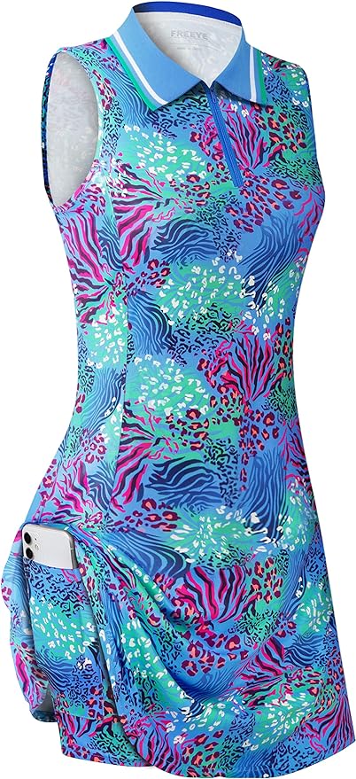 Womens Sleeveless Golf Tennis Dresses with Inner Shorts＆Pockets for Workout Exercise