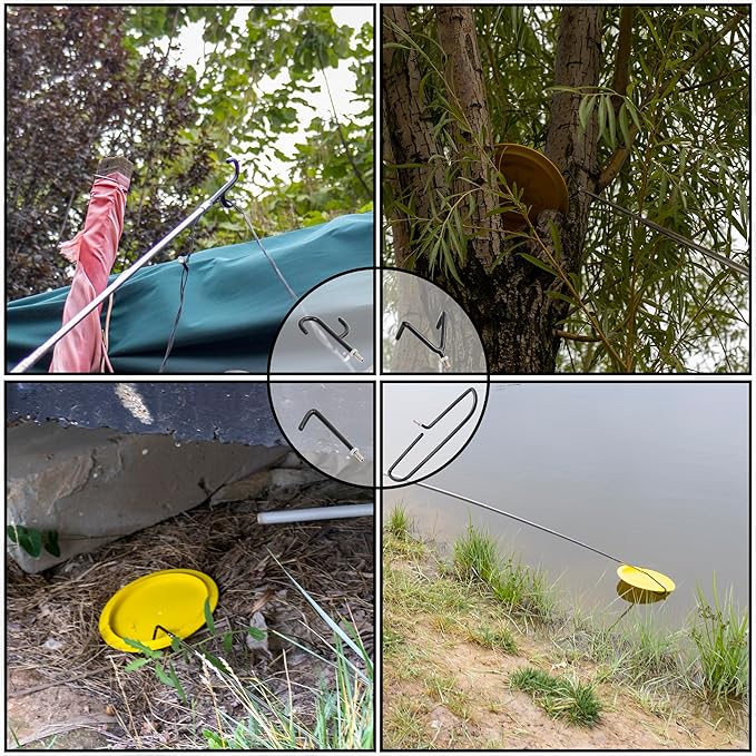 4 in 1 Disc Golf Retriever Pole 16 ft– Extendable Telescopic Disc Retriever with Durable Stainless Steel Frame Hooks & Carry Bag – Disc Golf Grabber for Getting Discs Out of Water, Trees, Bushes