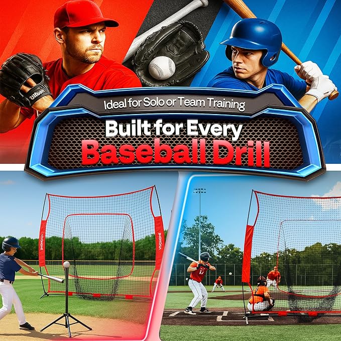 VIVOHOME Baseball Softball Batting Net - 7x7 Ft Baseball Backstop, Softball Practice Net for Hitting, Pitching, Throwing with Batting Tee and Carry Bag