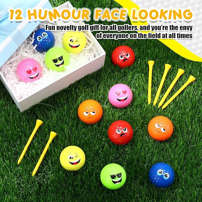MiniInflat 18 Pcs Funny Golf Balls Gifts Set 12 Humor Golf Balls and 6 Tees for Men Women Coworkers Employees Golfers Birthday Retirement