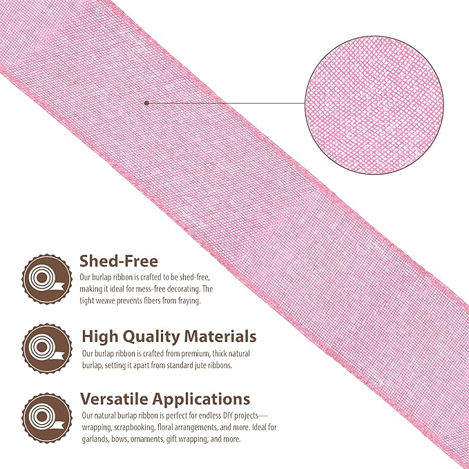 Mandala Crafts Pink Burlap Wired Ribbon 2.5 Inches Wide Jute Ribbons - Image 3