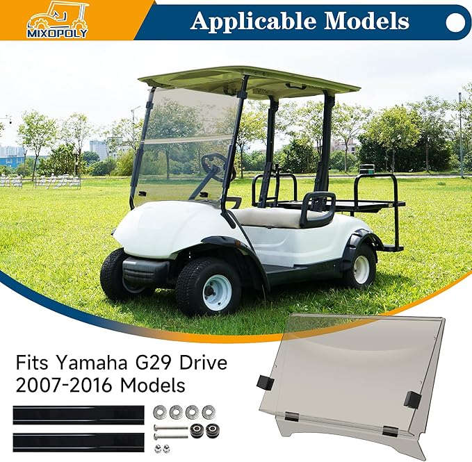 Golf Cart 5MM Thicken Tinted Windshield for Yamaha G29/Drive 2007-2016, Acrylic Fold Down Windscreen, Anti-UV, Impact Resistant and Shatterproof