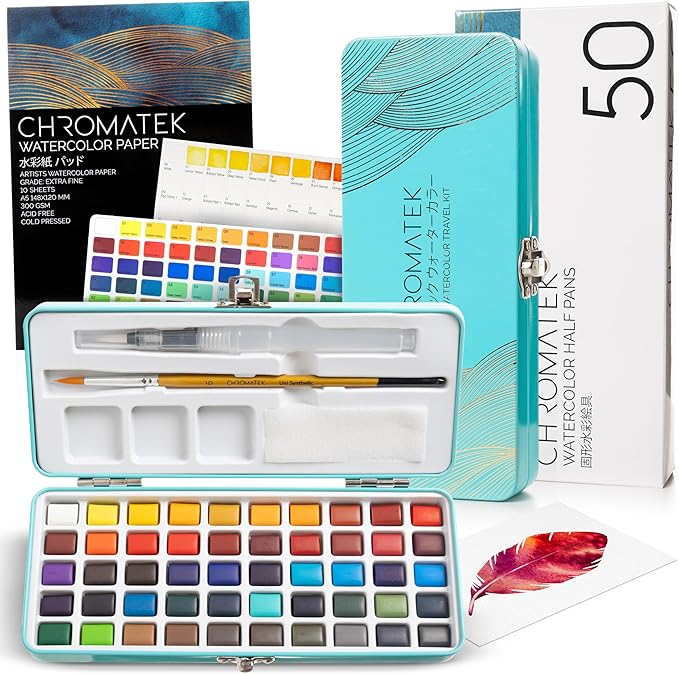 CHROMATEK Watercolor Paint Set – 50 Vivid Colors Including Transparent - Image 2