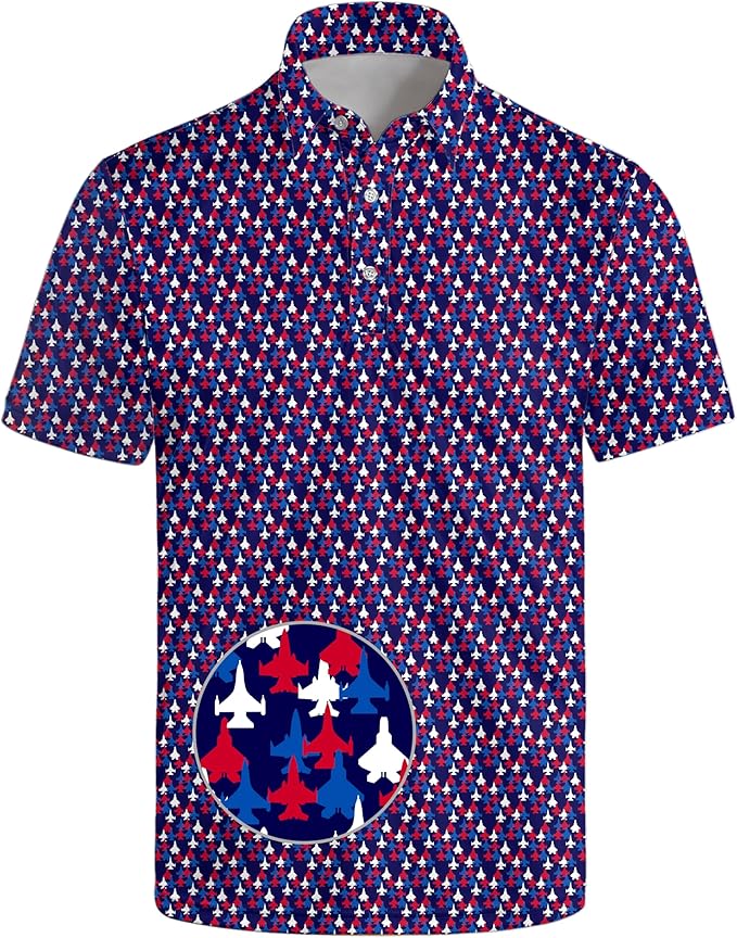 HUURAY Funny Golf Polos for Men Funny Print Short Sleeve Shirts Quick Dry Polo Shirts Hawaiian Shirt Performance Golf Outfits