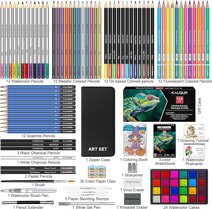KALOUR 135 Drawing Set Sketching Kit, Art Supplies - Image 2