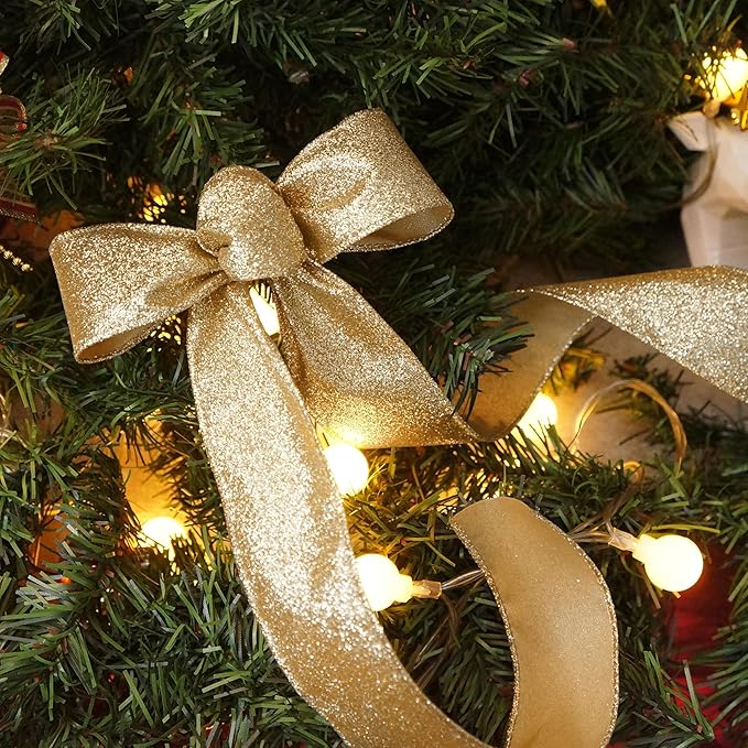 CT CRAFT LLC Glitter Wired Ribbon 1.5" x 10 Yards Light Gold - Image 6