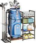 Golf Bag Organizer for Golf Accessories for Men, Golf Bag Stand with Extra Storage Rack for Clubs, Golf Bag Holder for Golf Storage Fits 1 Bag, Garage, Home or Club Use, Golf Gifts for Dad